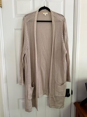 Charter Club Open-Front Knit Cardigan Duster - Beige/Cream - 3X